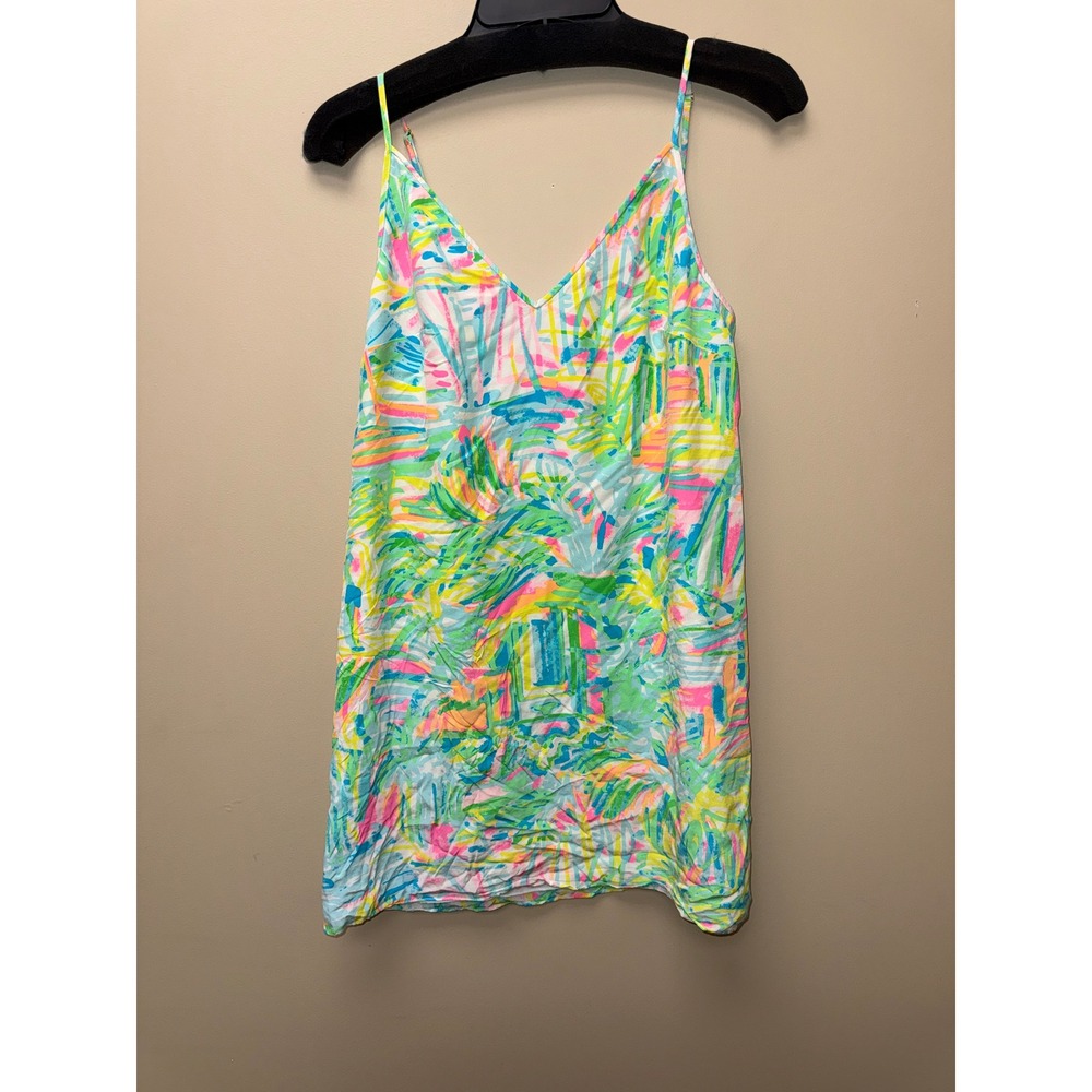 Lilly Pulitzer Womens Small Neon Abstract Palm Print V-Neck Camisole Tank Top